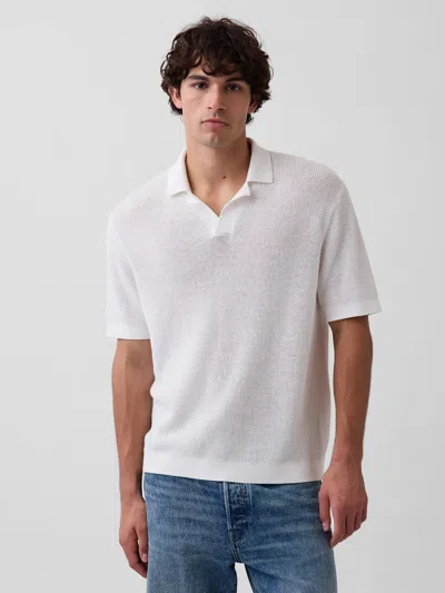 Gap Linen-blend Camp Polo Shirt Sweater Shirt In White