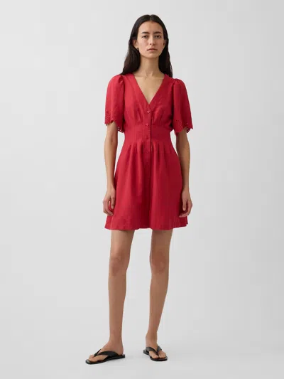 Gap Linen-blend Cinched Mini Shirtdress In Chakra Red