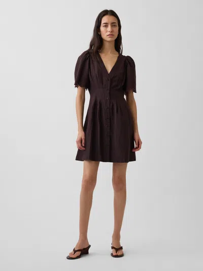 Gap Linen-blend Cinched Mini Shirtdress In Terra Brown