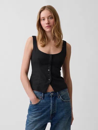 Gap Linen-blend Corset Vest Top In Black