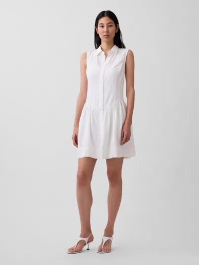 Gap Linen-blend Drop-waist Mini Shirtdress In White