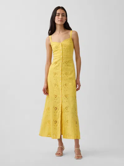 Gap Linen-blend Embroidered Button-front Cami Maxi Dress