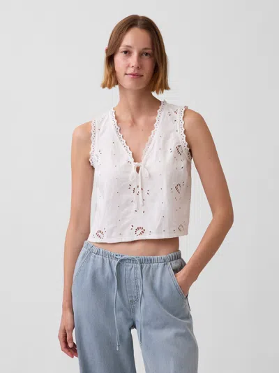 Gap Linen-blend Embroidered Crop Shell Tank Top In White