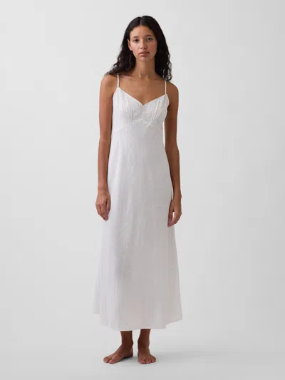 Gap Linen-blend Embroidered Pj Cami Midi Dress In White