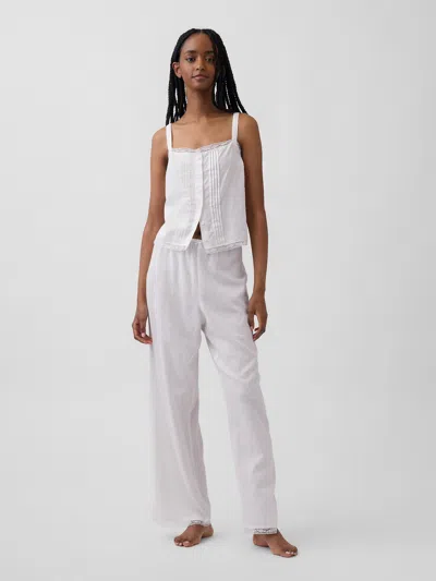 Gap Linen-blend Lace-hem Pj Pants In White