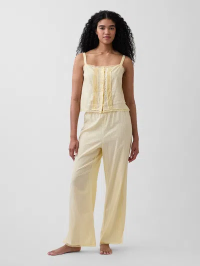Gap Linen-blend Lace-hem Pj Pants In Yellow