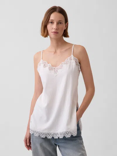 Gap Linen-blend Lace-trim Cami In White