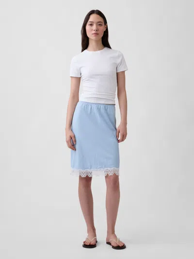 Gap Linen-blend Lace-trim Mini Skirt In Blue