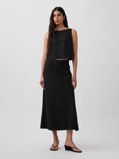 Gap Linen-blend Maxi Slip Skirt In Black