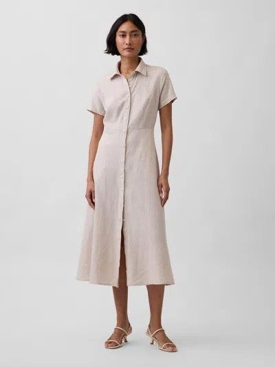 Gap Linen-blend Midi Shirtdress In Sand