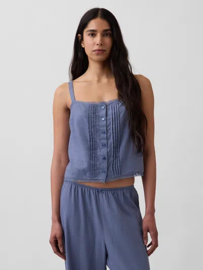Gap Linen-blend Pintuck Crop Pj Tank Top In Blue