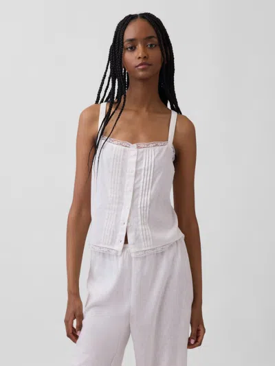 Gap Linen-blend Pintuck Crop Pj Tank Top In White