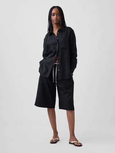 Gap Linen-blend Relaxed Easy Culotte Pants In Black