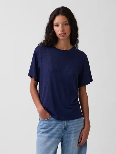 Gap Linen-blend Relaxed T-shirt In Blue