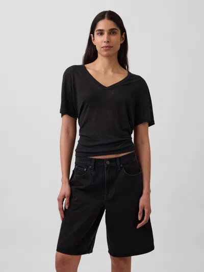 Gap Linen-blend Relaxed V-neck T-shirt In Black