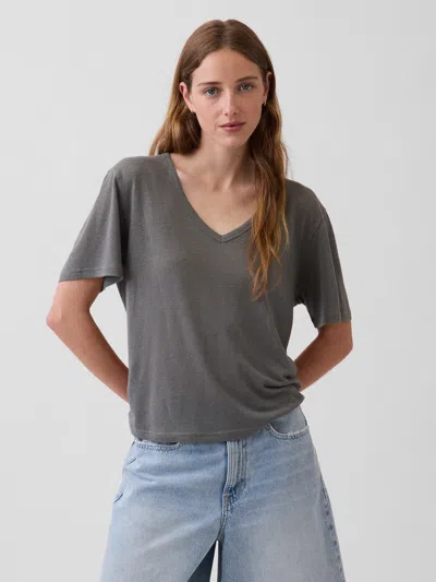Gap Linen-blend Relaxed V-neck T-shirt In Gray