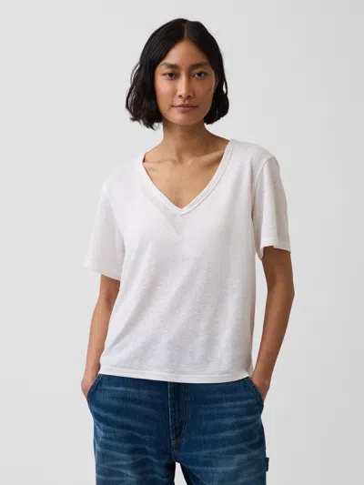 Gap Linen-blend Relaxed V-neck T-shirt In White