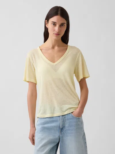 Gap Linen-blend Relaxed V-neck T-shirt In Yellow