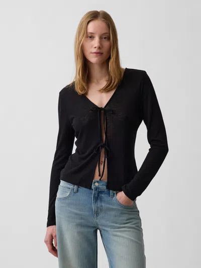 Gap Linen-blend Tie-front Cardigan In Black