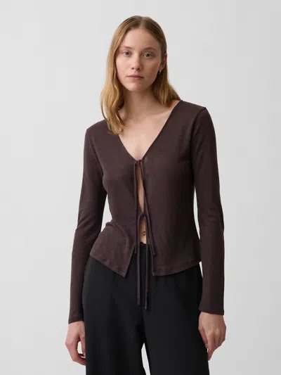 Gap Linen-blend Tie-front Cardigan In Brown