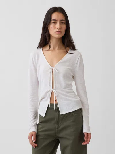 Gap Linen-blend Tie-front Cardigan In White