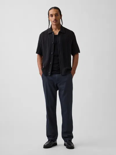 Gap Linen-cotton Relaxed Straight Trousers In Blue