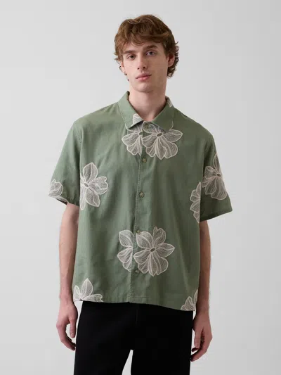 Gap Linen-cotton Relaxed Straight-hem Shirt In Green
