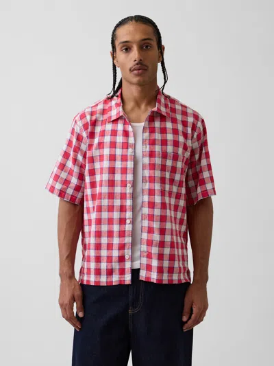 Gap Linen-cotton Relaxed Straight-hem Shirt In Red