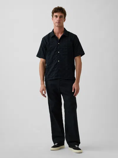 Gap Linen-cotton Relaxed Taper Pants In Black