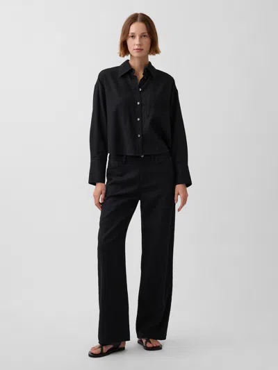 Gap Linen-cotton Wide-leg Pants In Black