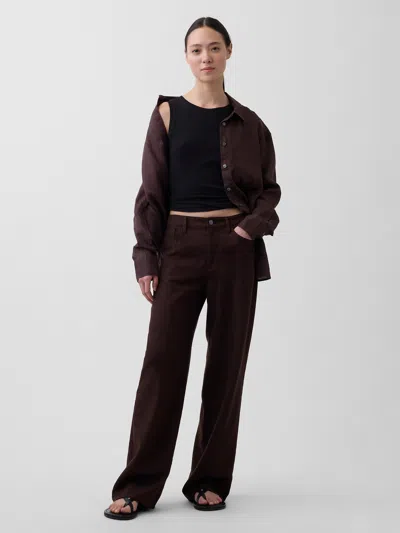 Gap Linen-cotton Wide-leg Pants In Brown
