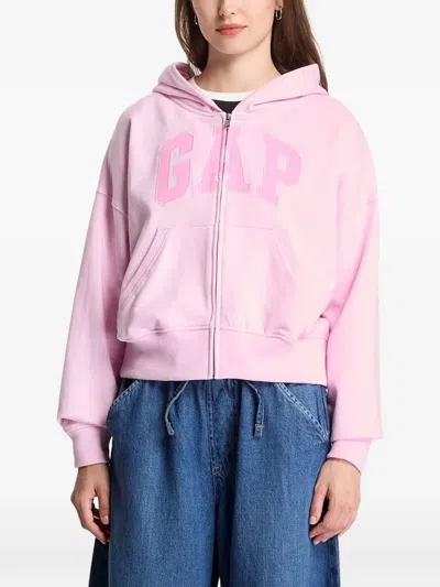 Gap Logo-patch Zip-up Hoodie In Pink