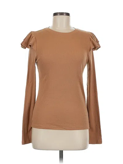 Pre-owned Gap Long Sleeve Top Brown Cold Shoulder Neckline Tops
