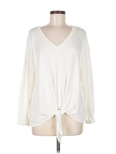 Pre-owned Gap Long Sleeve Top Ivory Plunge Neckline Tops In White