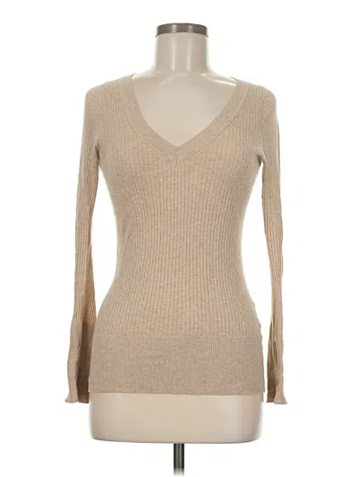 Pre-owned Gap Long Sleeve Top Tan V Neck Tops In Brown