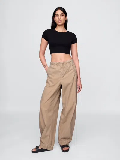 Gap Low Rise Barrel Parachute Pants In Khaki Tan