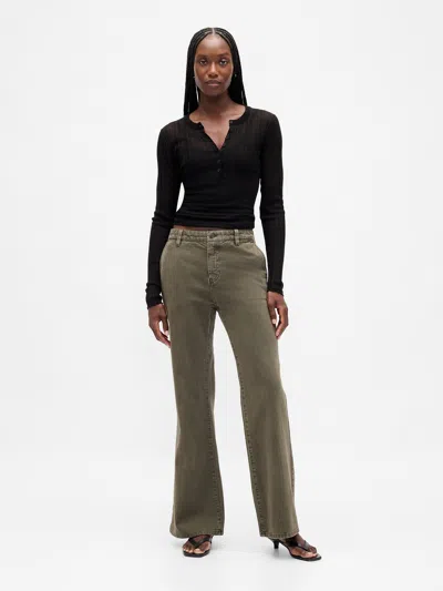 Gap Low Rise Flare Khakis In Green