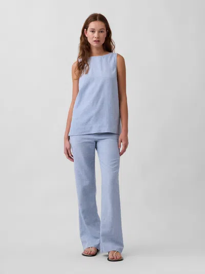 Gap Low Rise Linen-blend Flare Pants In Blue
