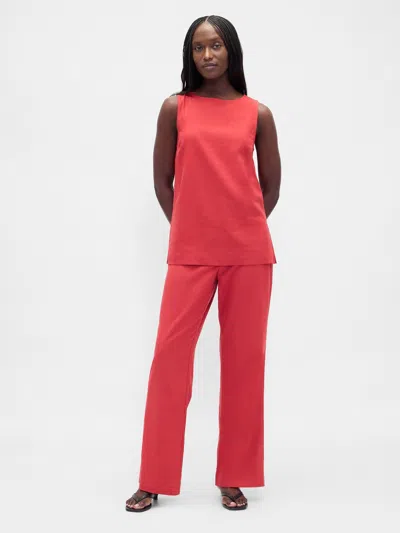 Gap Low Rise Linen-blend Flare Pants In Red