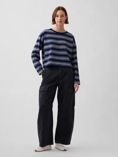Gap Low Rise Twill Baggy Barrel Cargo Pants In Black