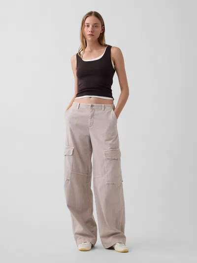Gap Low Rise Twill Baggy Barrel Cargo Pants In Cobblestone Beige