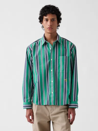Gap × Malbon Poplin Stripe Shirt In Green Stripe