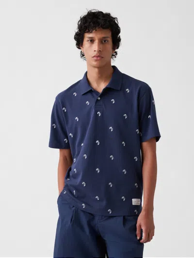 Gap × Malbon Relaxed Logo Polo Shirt Shirt In Vintage Navy