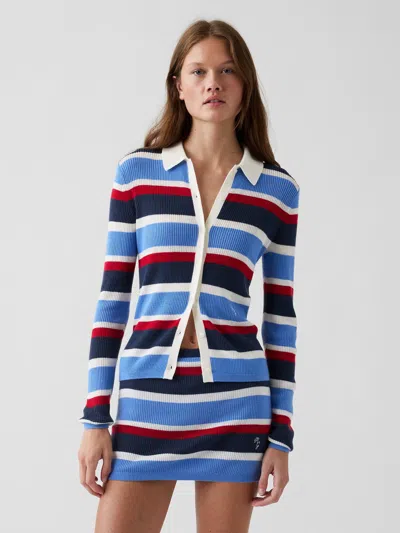 Gap × Malbon Stripe Polo Shirt Cardigan In Navy Stripe