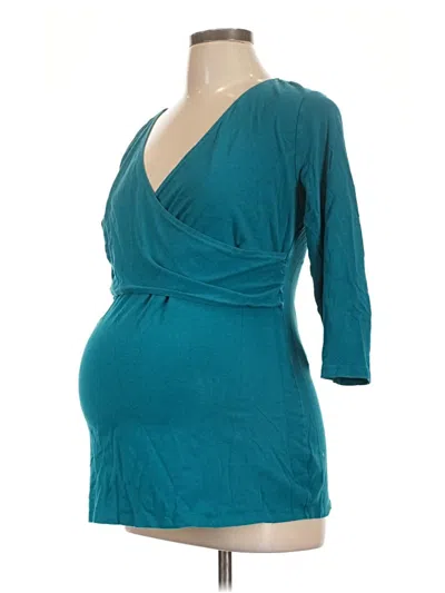 Pre-owned Gap - Maternity 3/4 Sleeve Top Teal Plunge Neckline Tops