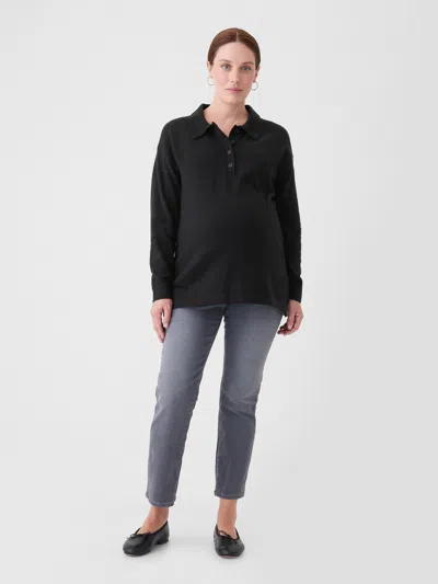 Gap Maternity Cashsoft Henley Sweater Polo Shirt In Black