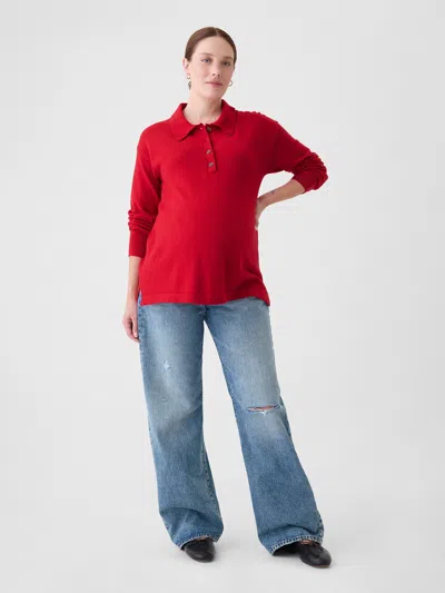 Gap Maternity Cashsoft Henley Sweater Polo Shirt In Modern Red