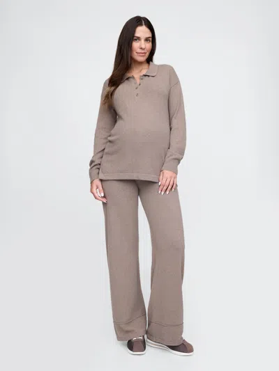 Gap Maternity Cashsoft Henley Sweater Polo Shirt In Plymouth Rock Brown
