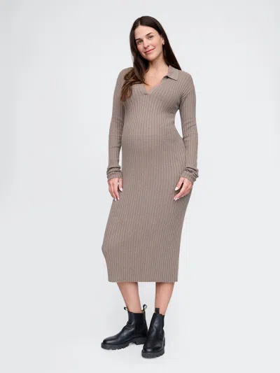 Gap Maternity Cashsoft Midi Sweater Dress In Plymouth Rock Brown