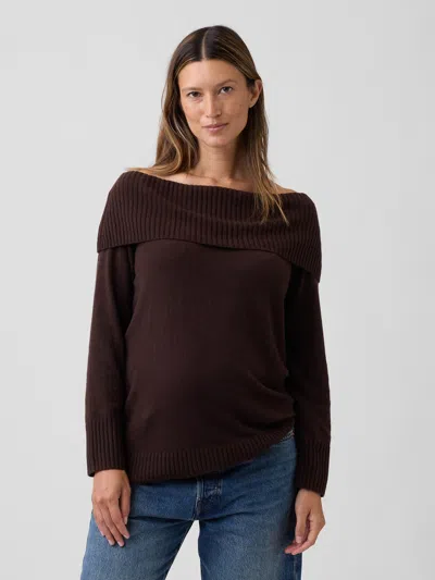 Gap Maternity Cashsoft Off-shoulder Sweater In Terra Brown